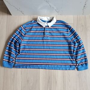 Old Navy Rugby Shirt Mens XXL Blue White Maroon Stripe Reissue Polo 90s